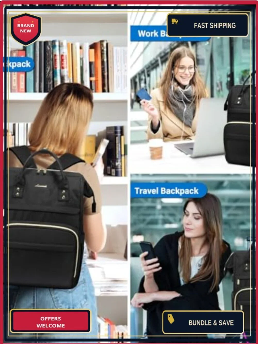 LOVEVOOK Laptop Backpack Women 15.6 Inch Daypack with USB Charging Port